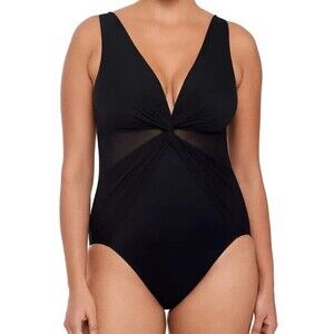 NWT Miraclesuit Swimsuit Womens Size 18 XL X-Large Black Miradonna Slimming Swim